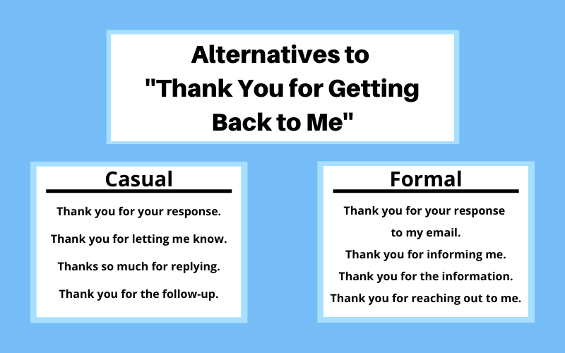 Alternatives to “Thank you for getting back to me''