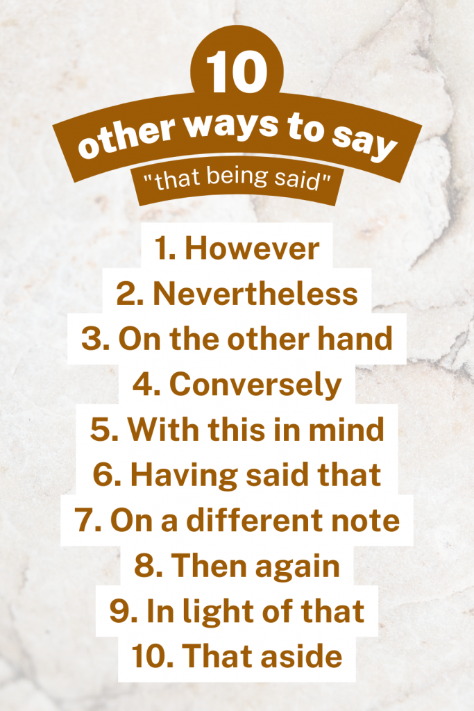 Other Ways To Say “That Being Said” Infographic