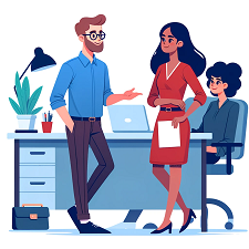 illustration of two people talking in an office environment