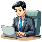 image of a businessman, with East Asian descent, in a professional suit, typing on a laptop