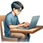 image of a man typing on a laptop, sitting at a table